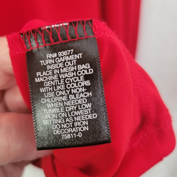 Liz Claiborne Career Red Blouse embellished long sleeves keyhole dressy XXL GUC - Picture 11 of 13